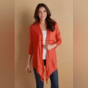 Soft Surroundings Size Small Red And Orange Draped Raw Hem Cardigan
